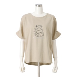 Coeur sucre クールキャットデザインスリーブTシャツ