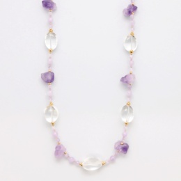 ラベンダーカラークォーツデザインロングネックレス