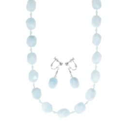 アクアマリンタンブルデザインネックレス&イヤリング/ピアスセット