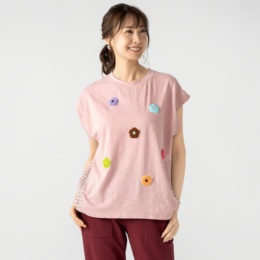 PERSONS 異素材ミックスTブラウス