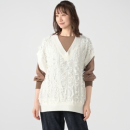 ROHERBE エアリーフリンジニットジレ