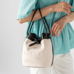 BARCOS キャンバスレザーノットモチーフ巾着バッグ