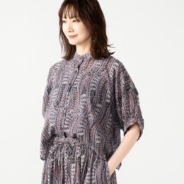 myM ブロックプリントワイドブラウス