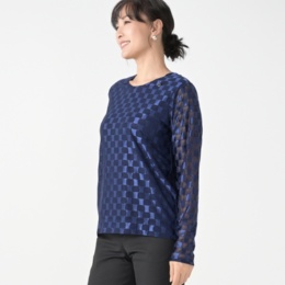 PCD ジオメトリックスクエア柄のシアープルオーバー