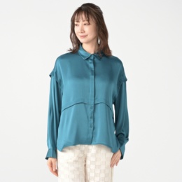 MORNMAGIE タックがデザインポイント 楊柳シャツブラウス