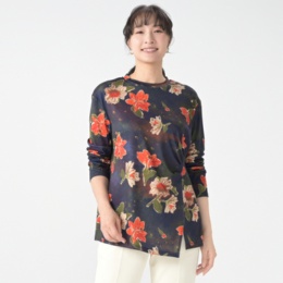 MORNMAGIE 天空に舞うアート花プリント長袖トップス