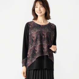 Monte Milano プリントシフォン長袖カットソープルオーバー