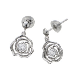 PT900 Dカラ-ダイヤ ローズデザイン イヤリング/ピアス