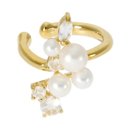 シルバー925淡水パール&フェルスパー片耳用イヤーカフ