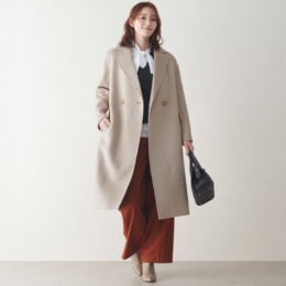 FLORAL GRACE ウール100%リバー素材ロングチェスターコート