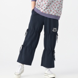 PERSONS エンブロイダリーサイドリボンワイドストレートパンツ