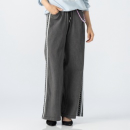 Pixie Heart サイドライン デニムワイドパンツ