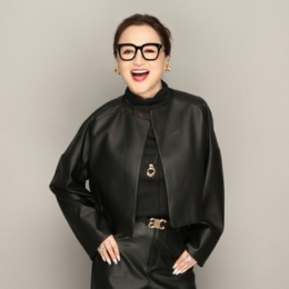 Anne Coquine レザーライクノーカラーブルゾン