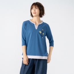 PERSONS ベア天竺レイヤード風スキッパートップス