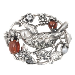 ウィリアム・モリス シルバー925ガーネットいちご泥棒ブローチ