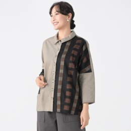 Nagominosato 和柄配色シャツブラウス