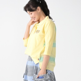 PERSONS グラデーションギンガムチェックミックスポロシャツ