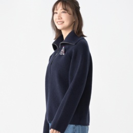 H.HOLIDAY ワッペン付きビックカラーニットカーディガン