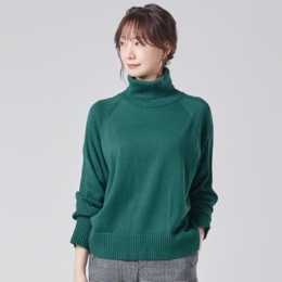 H.HOLIDAY リブアクセント綿混タートルネックニットプルオーバー