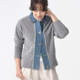 calma デニムドッキングシャツデザインカーディガン
