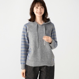 calma ふわりニット ボーダーフーディープルオーバー