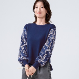 anatelier フローラルレーススリーブ大人のニットプルオーバー