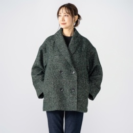 Abanicos ショールカラー ダブルブレスト ツイードコート