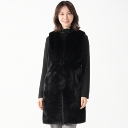 day to day フェイクファーとリブ切り替えロングジレ