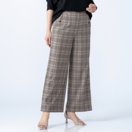 ユラックス ワイドレッグ美ライン3Dチェックパンツ