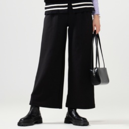 SLOW&STYLE 裏起毛ストレッチジョーゼットワイドパンツ