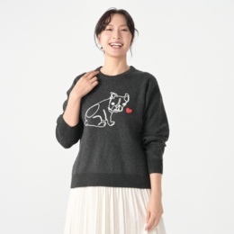 Coeur sucre チェーン刺繍キュートドッグニットプルオーバー