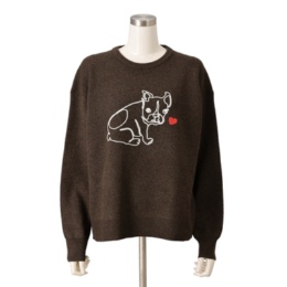  Coeur sucre チェーン刺繍キュートドッグニットプルオーバー