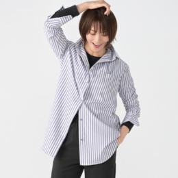 KawaiOkada デザイン衿ストライプシャツ