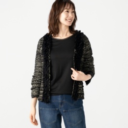 KawaiOkada モール糸ラメ引き揃チュール加工カーディガン