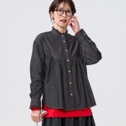 GRC ライトデニムフリルネックシャツ