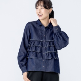 KiKKi 3段フリルのデニムシャツ