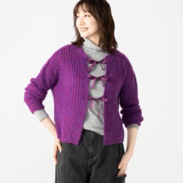 KiKKi 片畦編みショートニットカーディガン