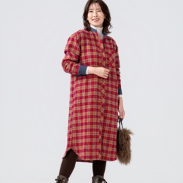 CORNPOPPER バンドカラーチェックシャツワンピース