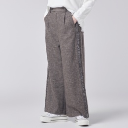 ROHERBE フリンジライン ツイード風スラックスパンツ