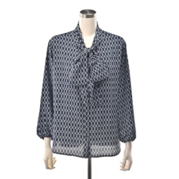 CARRIERE 華やかプリントボウタイブラウス