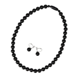 ジェット ネックレス&イヤリング/ピアスセット