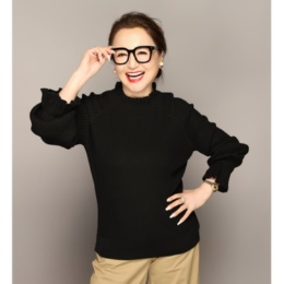 Anne Coquine レーヨンミックスラグランスリーブフリルリブニット