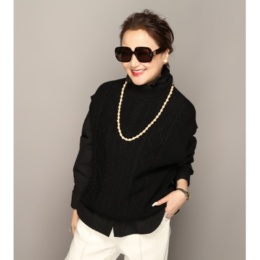 Anne Coquine ウールミックスケーブル編みタートルニットベスト