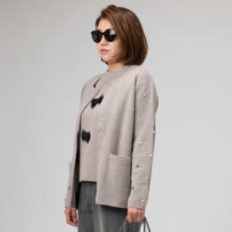 BELLE BOUDOIR 袖スタッズニットカーディガン