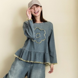  PERSONS フラワーパッチデニムトップス
