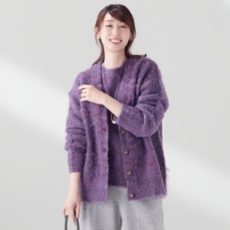 WHITELEY スポンディッシュヘアリーVネックカーディガン