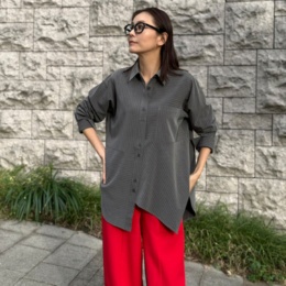 alsome 長ケンボロ付イレギュラーヘムのストライプシャツアウター