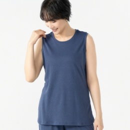 Denim & Co カットソーガーゼ素材ラウンドネックタンクトップ