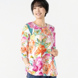 Denim & Co 7分袖丈プリントスウィングプルオーバー