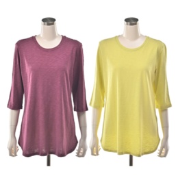 Denim & Co 麻混5分袖丈プルオーバー2枚セット